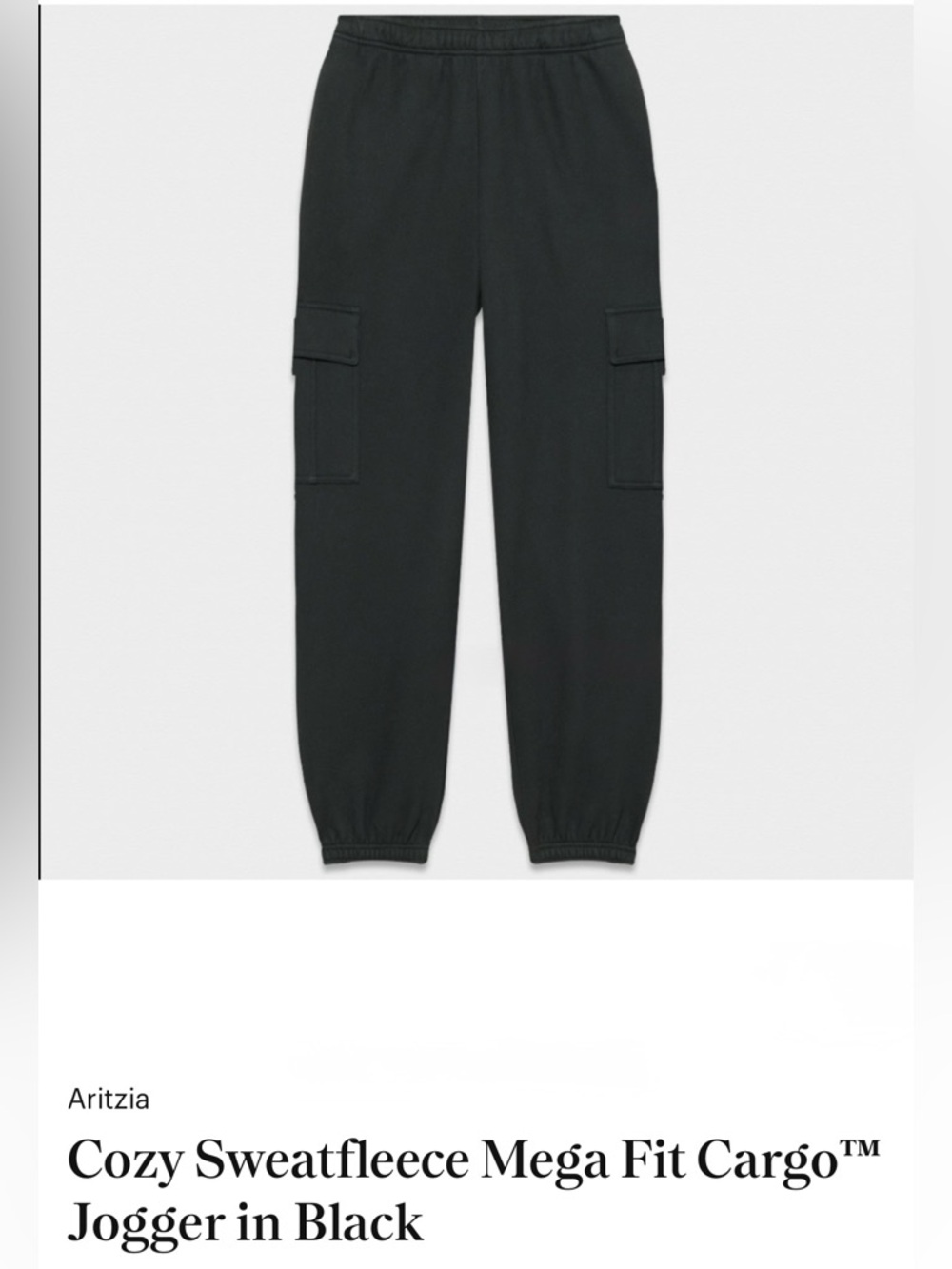 TNA Aritzia Black Cargo Sweatfleece Cozy Fleece Mega Fit Joggers - size L